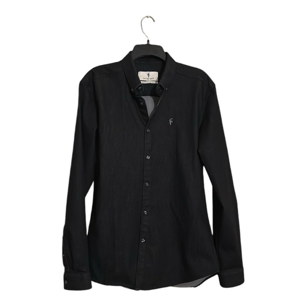 Men’s Father Sons Stretch Slim Fit Black Chambray Long-Sleeve Sz-XL